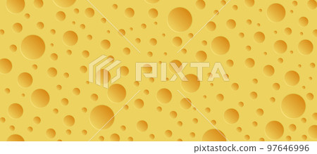 Yellow cheese with holes panoramic texture background - Vector Yellow cheese with holes panoramic texture background - Vector 97646996