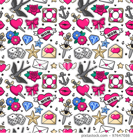 Old school seamless pattern in rockabilly style. 97647086