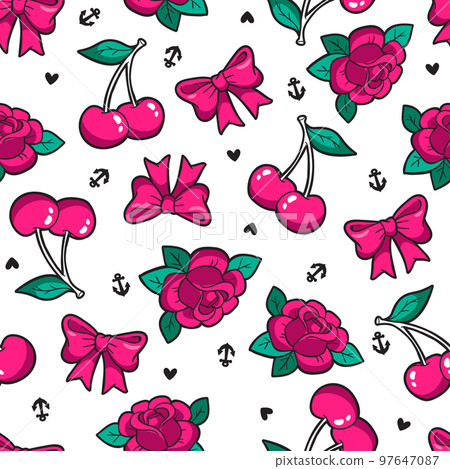 Old school seamless pattern in rockabilly style. Old school seamless pattern in rockabilly style. 97647087
