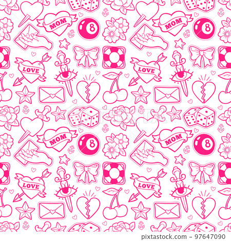 Old school seamless pattern in rockabilly style. 97647090