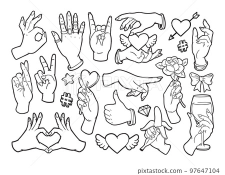 Fashion patch badges with gestures of hands. 97647104