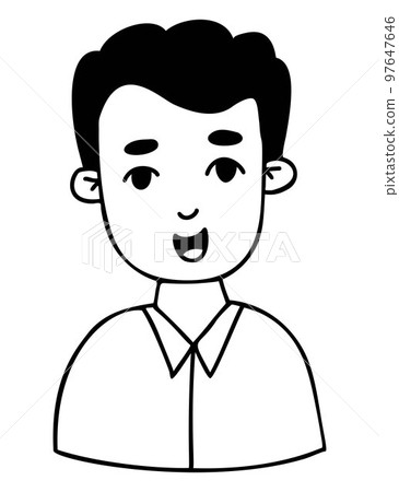 Cute happy boy. Doodle portrait smiling curly child. Vector illustration. hand drawing. Avatar male baby face. Cute happy boy. Doodle portrait smiling curly child. Vector illustration. hand drawing. Avatar male baby face. 97647646