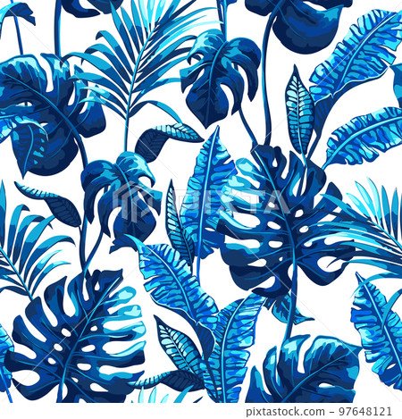 Tropical seamless pattern with palm leaves. Tropical seamless pattern with palm leaves. 97648121