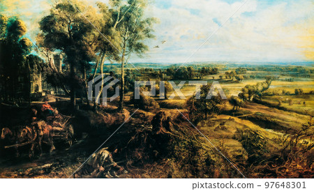 Sir Peter Paul Rubens, A View Of Het Steen In The Early Morning, Also Called Chateau De Steen With Hunter. Rare Example Of A Work Painted For Artist's Own Pleasure Rather Than For A Commission Sir Peter Paul Rubens, A View Of Het Steen In The Early Morning, Also Called Chateau De Steen With Hunter. Rare Example Of A Work Painted For Artist's Own Pleasure Rather Than For A Commission 97648301