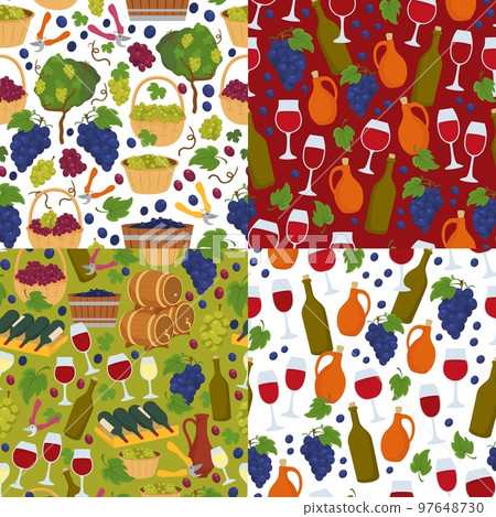 Collection banners wine seamless pattern, vector illustration. Elements for restaurant menu, wine list, glass ornaments set. 97648730