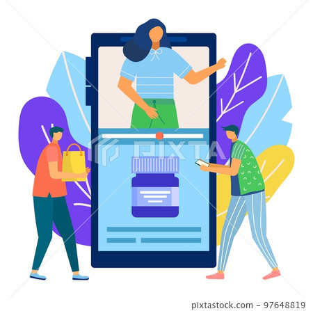 Online opinion, review vector illustration. Feedback at smartphone concept, cartoon customer choice about product. Flat business service 97648819