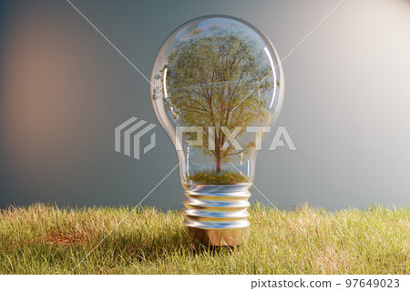 realistic tree in bulb, environment and technology concept 97649023