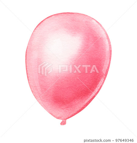Pink balloon for the holiday. Hand drawn watercolor illustration. Isolated on white background. Happy birthday, Valentine's Day Pink balloon for the holiday. Hand drawn watercolor illustration. Isolated on white background. Happy birthday, Valentine's Day 97649346