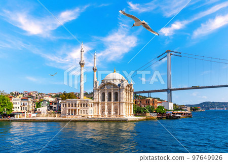 Ortakoy Mosque and a part of the Bosphorus Bridge, Istanbul, Turkey 97649926