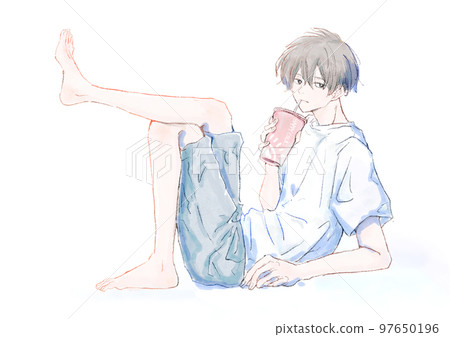 Boy relaxing and having a drink Boy relaxing and having a drink 97650196