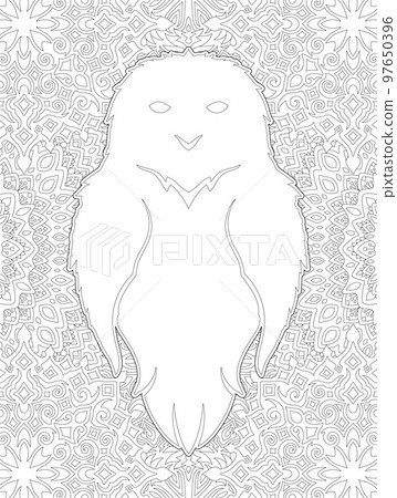 Art for coloring book with white owl silhouette 97650396