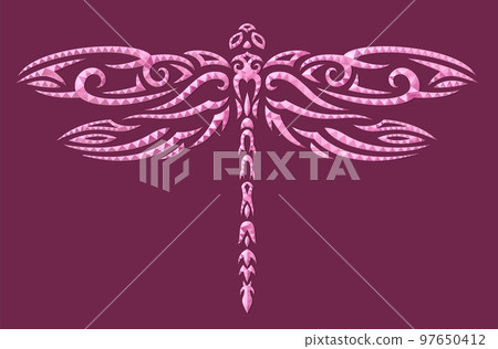 Low poly vector art with pink dragonfly silhouette 97650412