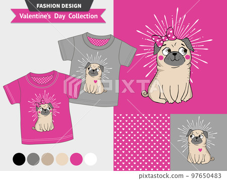 Valentines day printable set wih funny pugs. 97650483
