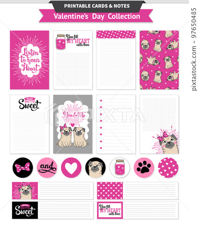 Valentines day printable set wih funny pugs. 97650485
