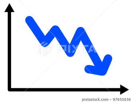 Line graph with a blue arrow that zigzags downward to the right Line graph with a blue arrow that zigzags downward to the right 97650836