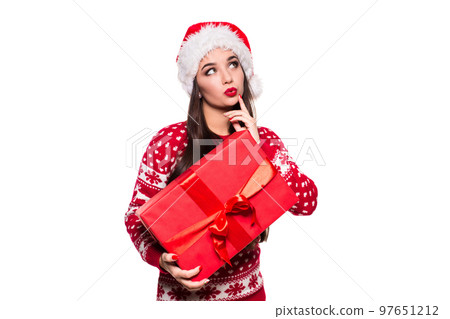 A beautiful young female holding gift box in her hands 97651212