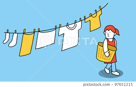 Illustration of a woman who finished drying the laundry 97651215