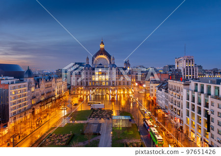 Antwerp, Belgium cityscape at Centraal Railway Station 97651426