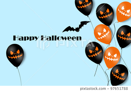 Halloween Banner with Halloween Ghost Balloons. Scary air balloons. Illustration. Pattern Halloween Banner with Halloween Ghost Balloons. Scary air balloons. Illustration. Pattern 97651788