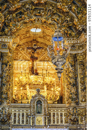 Old baroque gold-plated altar in Salvador Old baroque gold-plated altar in Salvador 97653114