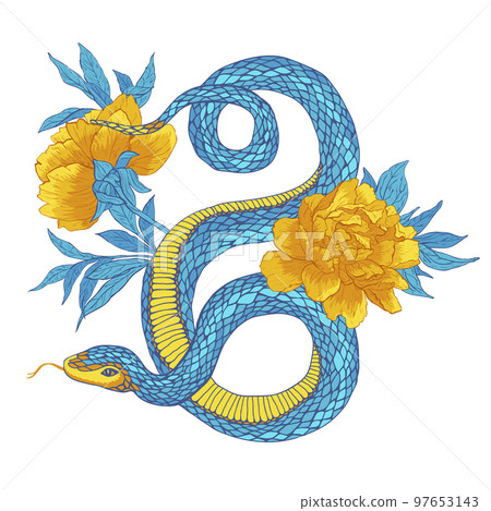 Snake and flowers. Snake and flowers. 97653143