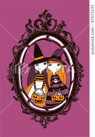 Halloween vector illustration with witches. Halloween vector illustration with witches. 97653245