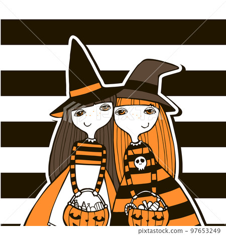 Halloween vector illustration with witches. Halloween vector illustration with witches. 97653249