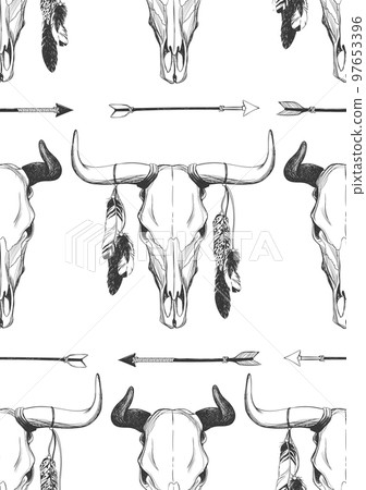 Bull skull seamless vector pattern 97653396