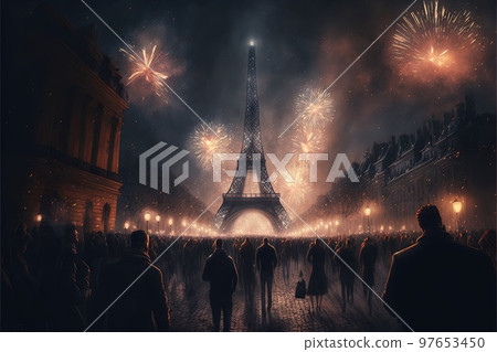 celebrating new year eve in Paris illustration generative Ai celebrating new year eve in Paris illustration generative Ai 97653450