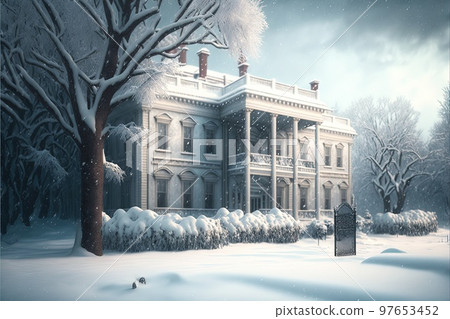 white house under the snow Christmas blizzard in Washington DC City skyline in winter. illustration Generative AI white house under the snow Christmas blizzard in Washington DC City skyline in winter. illustration Generative AI 97653452