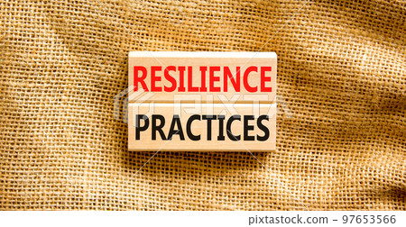 Resilience practices symbol. Concept word Resilience practices typed wooden blocks. Beautiful canvas table canvas background. Business and resilience practices concept. Copy space. 97653566