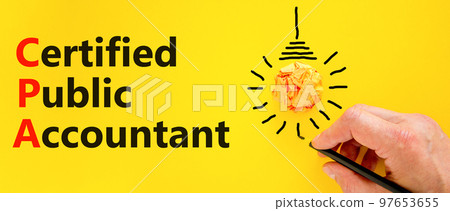 CPA certified public accountant symbol. Concept words CPA certified public accountant on a beautiful yellow background. Light bulb. Business and CPA certified public accountant concept. Copy space. CPA certified public accountant symbol. Concept words CPA certified public accountant on a beautiful yellow background. Light bulb. Business and CPA certified public accountant concept. Copy space. 97653655