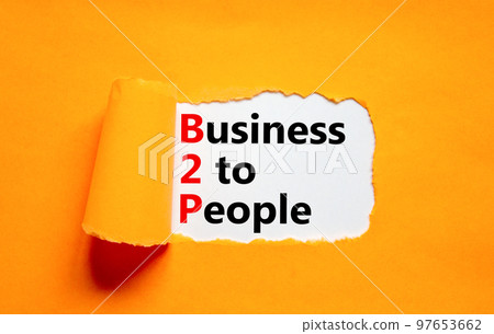 B2P business to people symbol. Concept words B2P business to people on white white paper on a beautiful orange background. Business and B2P business to people concept. Copy space. B2P business to people symbol. Concept words B2P business to people on white white paper on a beautiful orange background. Business and B2P business to people concept. Copy space. 97653662