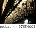 Fashionable glasses hanging on a wine glass rack 97654003