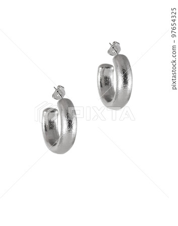 Bold Hoop Silver Earrings macro capture. 97654325