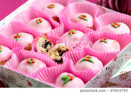 Box with Christmas cookies. Box with Christmas cookies. 97654793