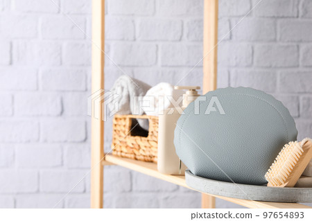 Bath accessories, toilet bag, space for text Bath accessories, toilet bag, space for text 97654893