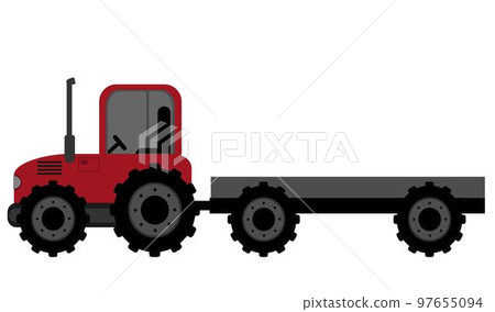 Tractor, red tractor with trailer isolated on white background. Sowing season or Agriculture concept. vector illustration. 97655094