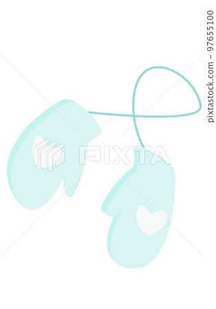 mittens, two blue mittens on a rope, vector drawing 97655100