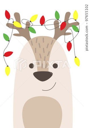 Christmas simple vector. Christmas deer and garlands on the horns 97655102