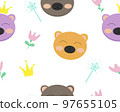 seamless pattern. head bear cartoon, illustrator set of cute animals cartoon character design. 97655105