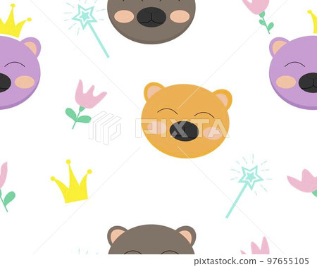 seamless pattern. head bear cartoon, illustrator set of cute animals cartoon character design. 97655105