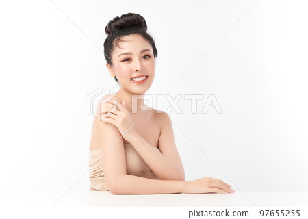 Beautiful young asian woman with clean fresh skin on white background, Face care, Facial treatment, Cosmetology, beauty and spa, Asian women portrait. 97655255