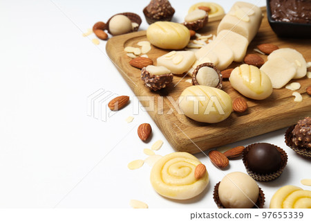 Concept of tasty sweet food, marzipan, space for text Concept of tasty sweet food, marzipan, space for text 97655339