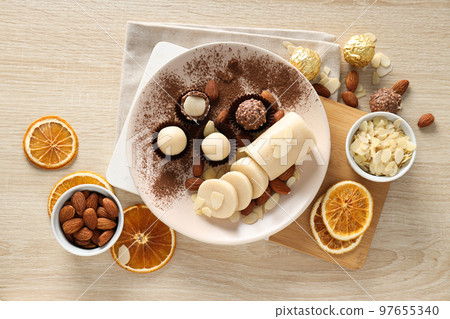Concept of tasty sweet food, marzipan, top view Concept of tasty sweet food, marzipan, top view 97655340
