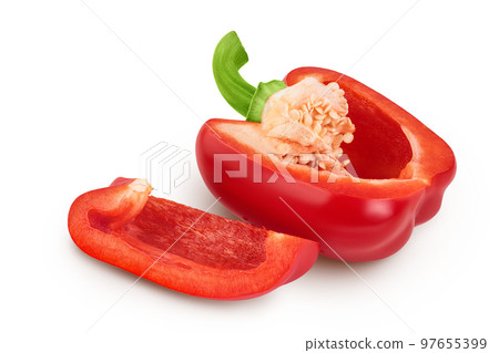 red sweet bell pepper half isolated on white background with full depth of field red sweet bell pepper half isolated on white background with full depth of field 97655399