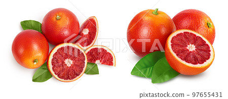 Blood red oranges isolated on white background . Top view. Flat lay Blood red oranges isolated on white background . Top view. Flat lay 97655431