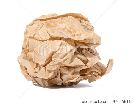 Crumpled brown sheet of paper isolated on white background Crumpled brown sheet of paper isolated on white background 97655616