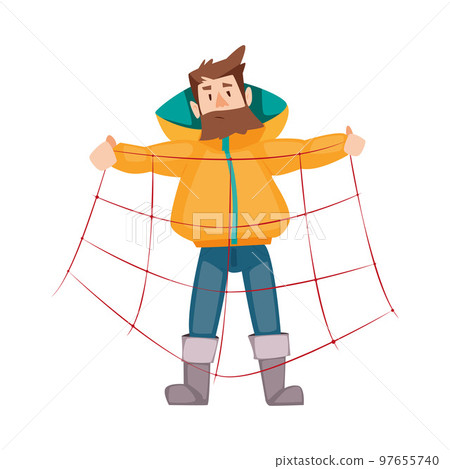 Bearded Fisherman Capturing Fish with Net Vector Illustration Bearded Fisherman Capturing Fish with Net Vector Illustration 97655740