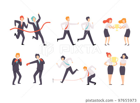 Business and Career Competition with Man and Woman Office Worker Competing with Each Other Vector Set Business and Career Competition with Man and Woman Office Worker Competing with Each Other Vector Set 97655973